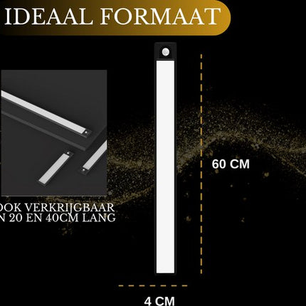 LED Verlichting met Bewegingssensor Oplaadbaar 60CM Kastverlichting Trapverlichting Keukenverlichting Zwart 4 Stuks