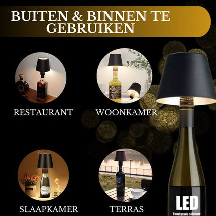 Oplaadbare Flessenlamp Tafellamp Dimbaar Aluminium Waterdicht Zwart