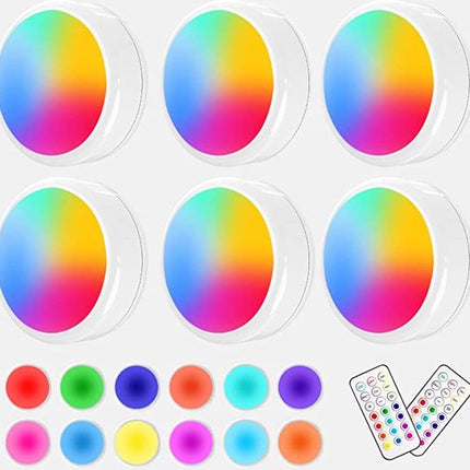 Druckknopflampe mit Fernbedienung auf Batterien Schrankbeleuchtung Treppenbeleuchtung Nachtlicht RGB weiß 6 Stück