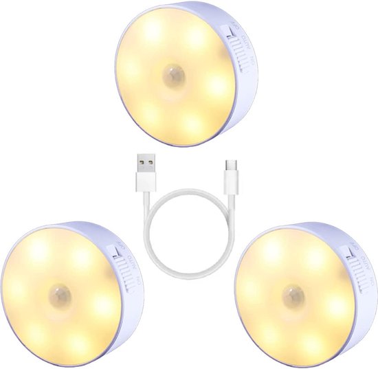 Draadloze ledlamp Met Bewegingssensor Draadloze wandlamp Draadloze Ledspot USB oplaadbaar met Magneet 3 Stuks