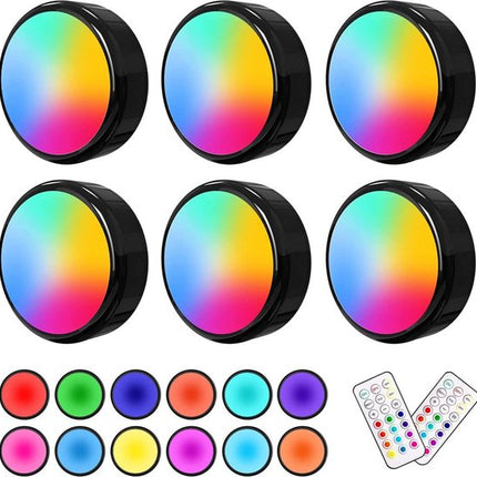 Druklamp met Afstandsbediening Op Batterijen Kastverlichting Trapverlichting Nachtlampje  RGB Zwart 6 Stuks