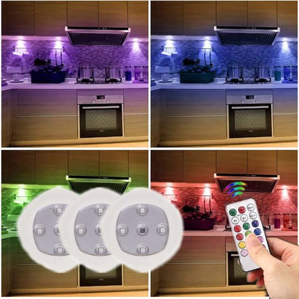 Push button lamp with remote control on batteries, cabinet lighting, stair lighting, night light RGB white, 3 pieces