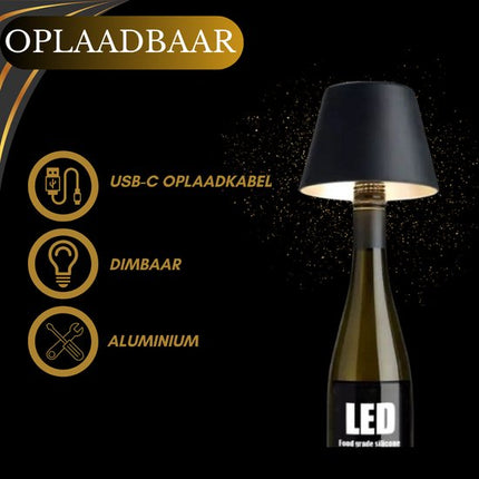Oplaadbare Flessenlamp Tafellamp Dimbaar Aluminium Waterdicht Zwart