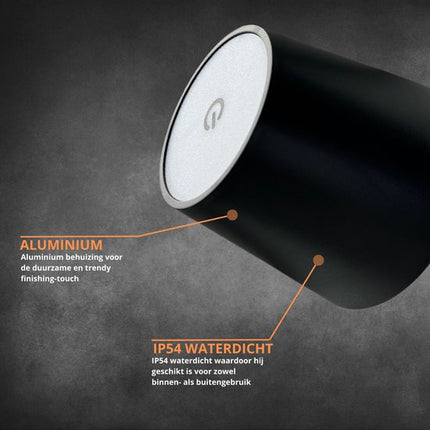 Oplaadbare Flessenlamp Tafellamp Dimbaar Aluminium Waterdicht Zwart