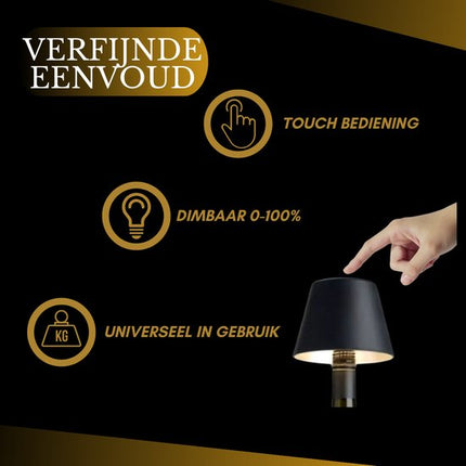 Oplaadbare Flessenlamp Tafellamp Dimbaar Aluminium Waterdicht Zwart