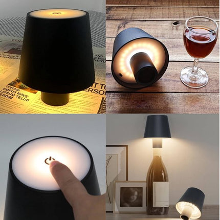 Oplaadbare Flessenlamp Tafellamp Dimbaar Aluminium Waterdicht Zwart