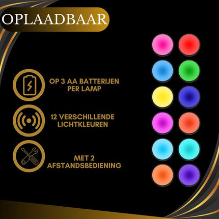 Druklamp met Afstandsbediening Op Batterijen Kastverlichting Trapverlichting Nachtlampje  RGB Zwart 6 Stuks