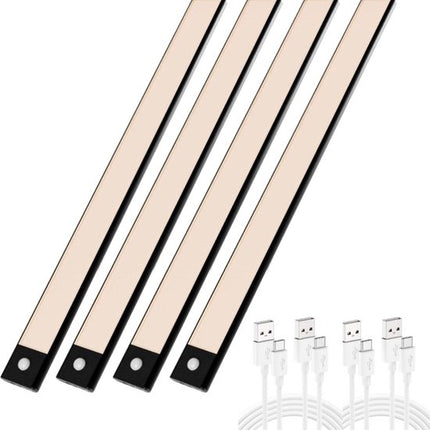 LED Verlichting met Bewegingssensor Oplaadbaar 60CM Kastverlichting Trapverlichting Keukenverlichting Zwart 4 Stuks