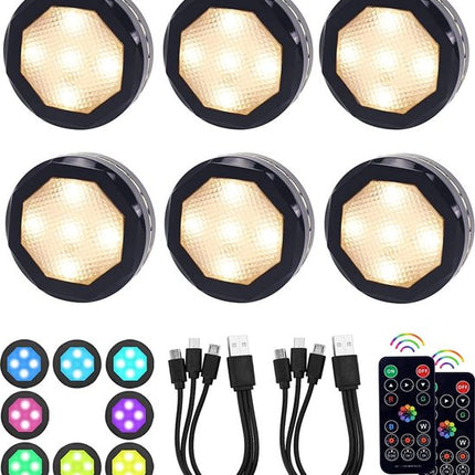 Druklamp met Afstandsbediening Oplaadbaar Kastverlichting Trapverlichting Keukenverlichting RGB Zwart 6 Stuks