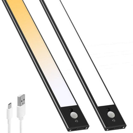 LED Verlichting met Bewegingssensor Oplaadbaar 60CM Kastverlichting Trapverlichting Keukenverlichting Zwart 2 Stuks