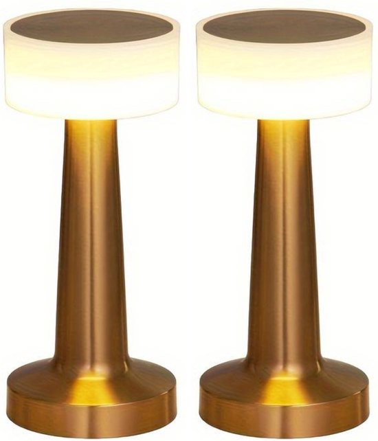 Tafellamp Oplaadbaar Draadloos Dimbaar Nachtlamp Slaapkamer 21 cm Goud 2 Stuks