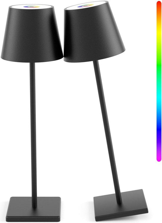 Oplaadbare Tafellamp Zwart Dimbaar 36CM Aluminium Bureaulamp Tafellamp Slaapkamer IP54 RGBWW 2 Stuks