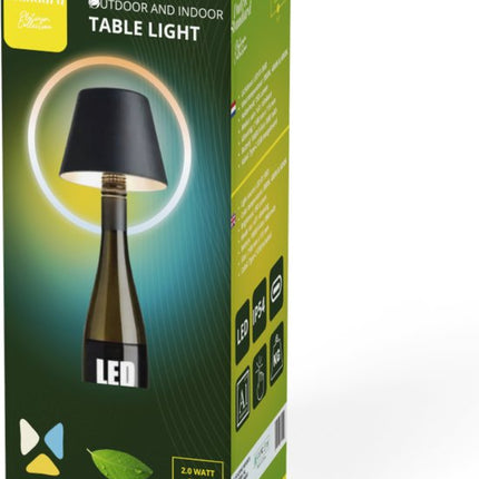 Oplaadbare Flessenlamp Tafellamp Dimbaar Aluminium Waterdicht Zwart