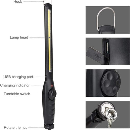 Looplamp Oplaadbaar Met Magneet Met Haak COB IPX5 Dimbaar