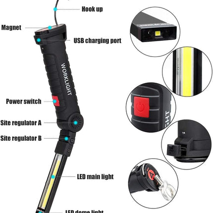 Rechargeable Hand Lamp with Magnet and Hook, Dimmable