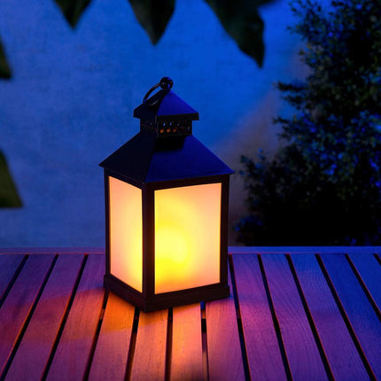 Lantern with LED candle on batteries indoor and outdoor 24 cm flame effect