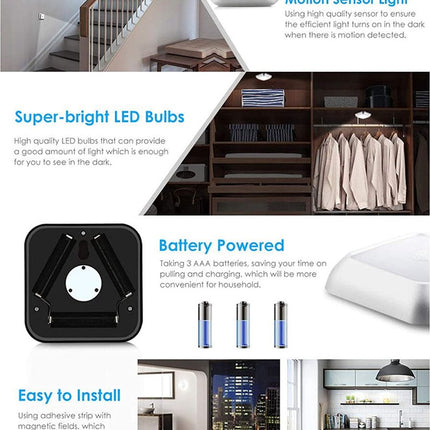 LED Lighting on batteries with motion sensor, cabinet lighting, stair lighting, night light, silver, 3 pieces