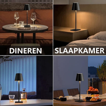 Rechargeable Table Lamp Black Dimmable 36CM Aluminum Desk Lamp Table Lamp Bedroom IP54 2 Pieces
